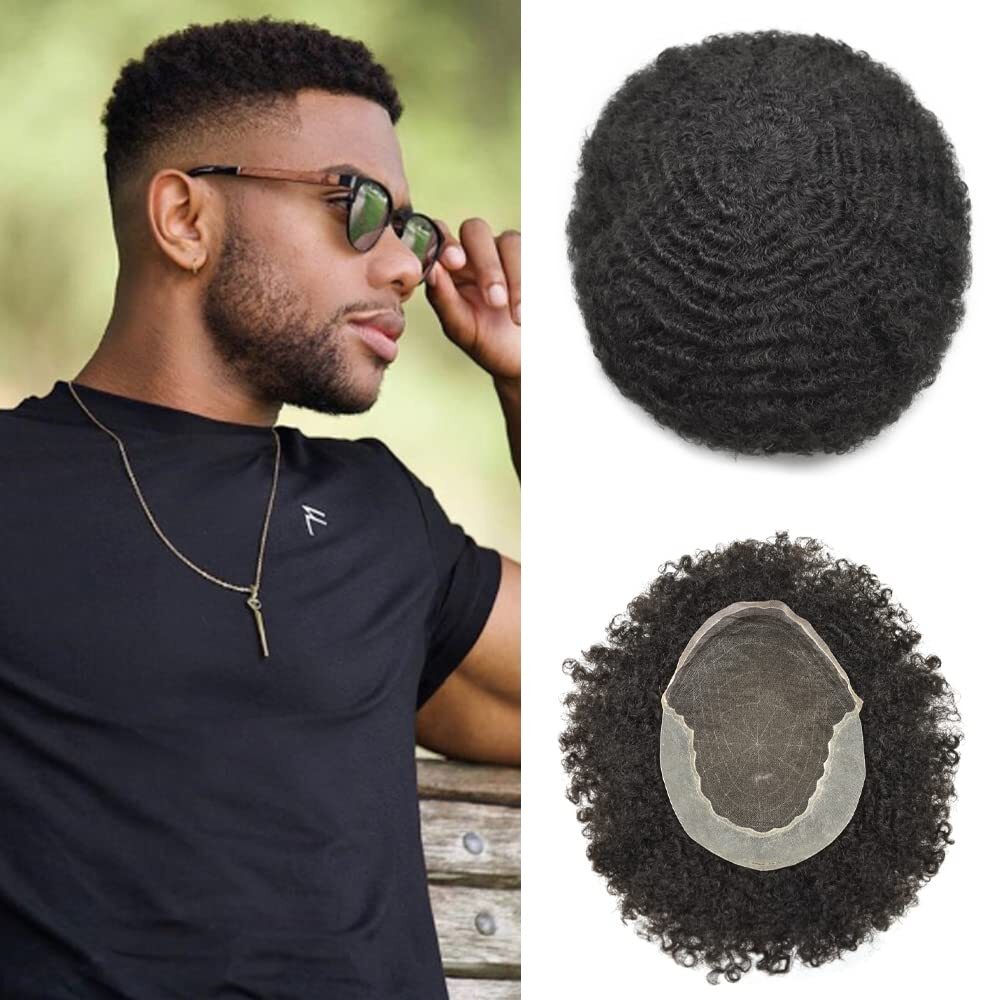 Afro Curl Mens Toupee Hairpiece French Lace Front African American Hair Systems