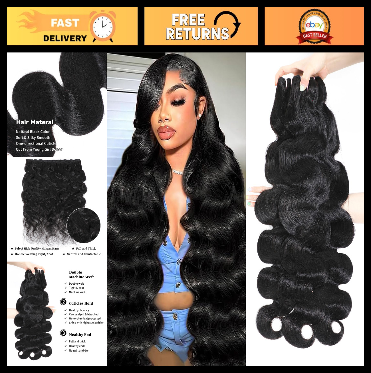 15A Raw Indian Body Wave Hair Bundles – Virgin Remy, No Tangle, Silky Soft (3×20