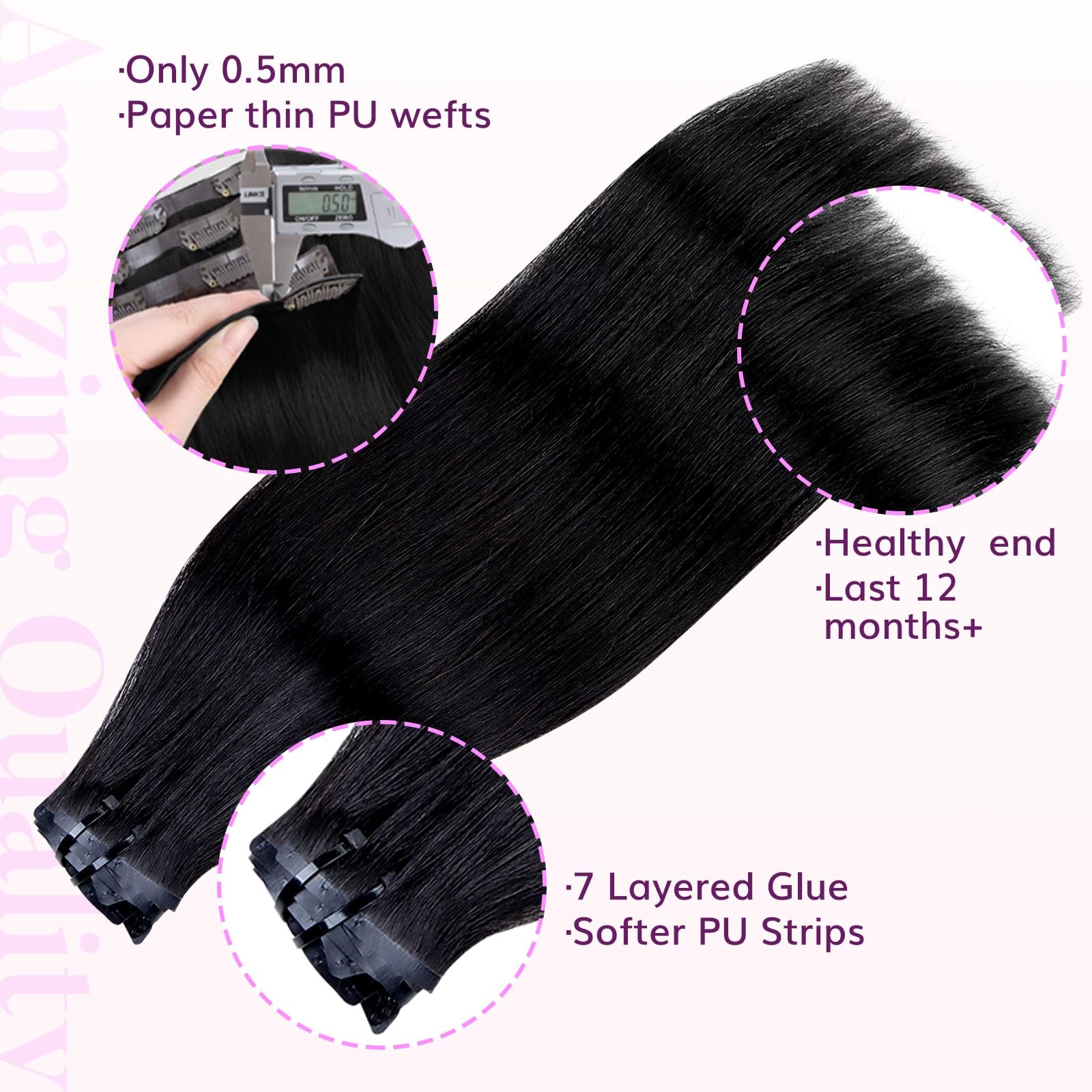 IDN BEAUTY Seamless Clip In Human Hair Extensions, Straight 12 Inch 80g 7pc