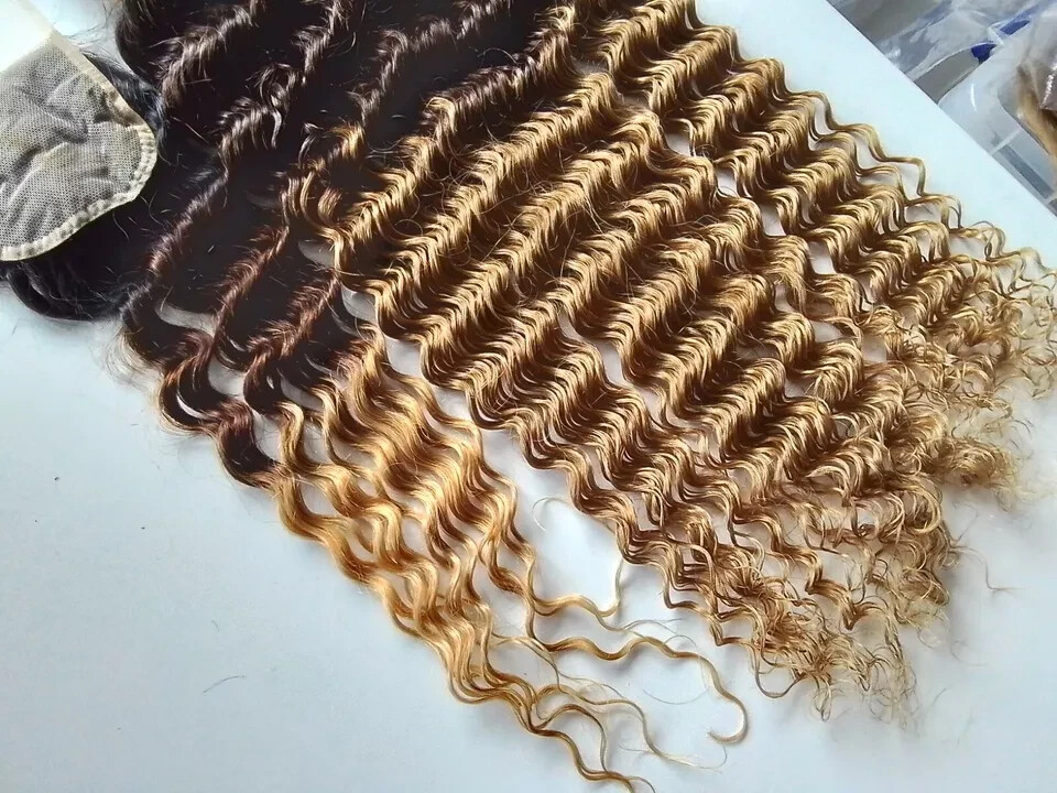 12A BRAZILIAN VIRGIN HUMAN HAIR 3TONES 32+32+32+32&26INCH CLOSURE 450g DEEP WAVE