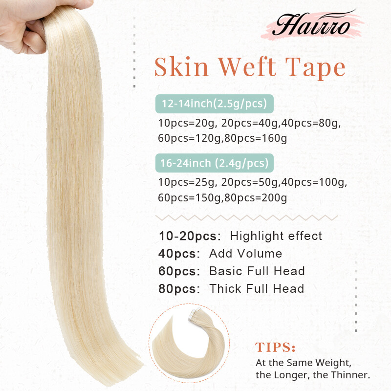 #60 Platinum Blonde Tape In Human Hair Extensions Russian Remy Skin Weft HAIRRO