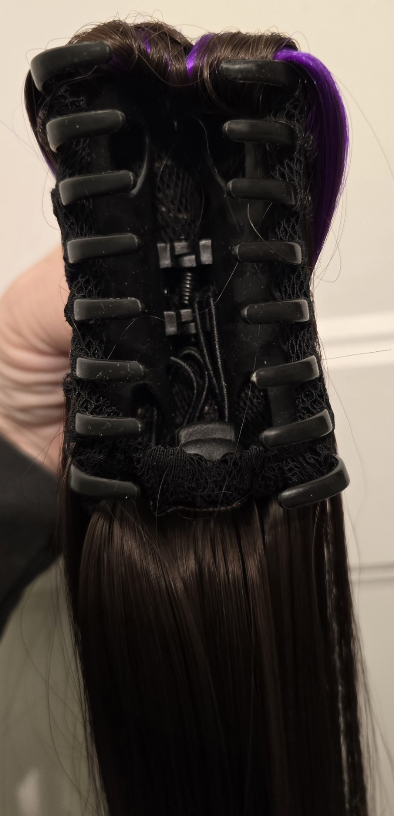 21″ Hair Clip Is Dark Brown With Purple & Very Silky On A Claw Clip, Never Worn