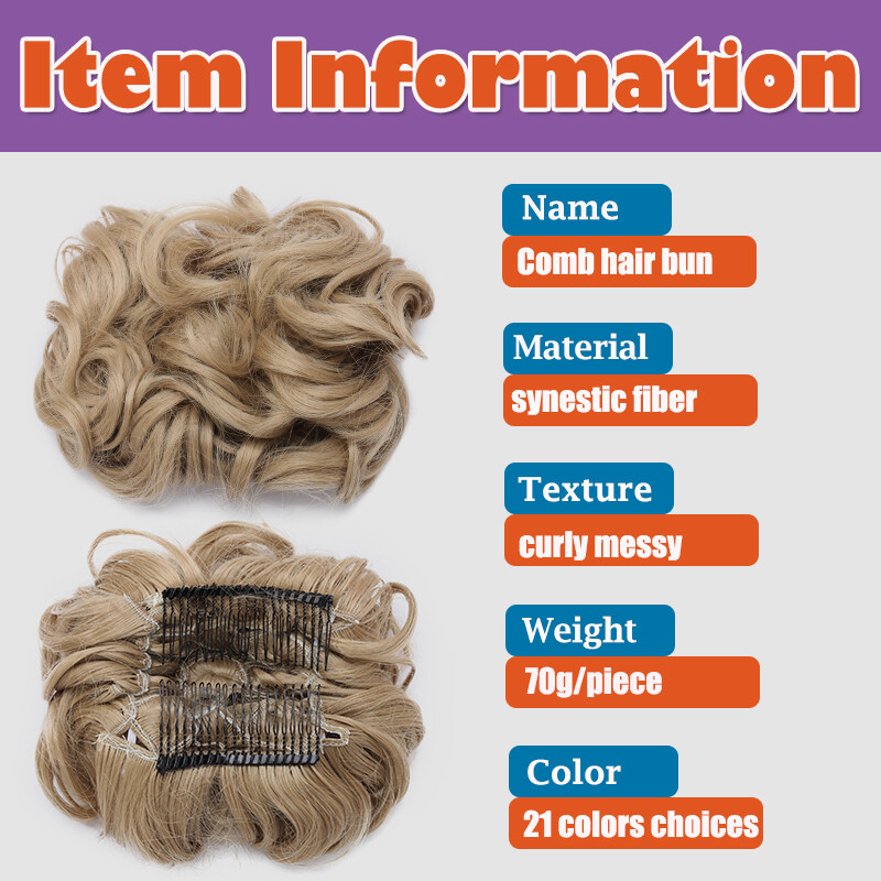 100% Real THICK Chignon Curly Messy Bun Updo Cover Clip in Hair Piece Extensions