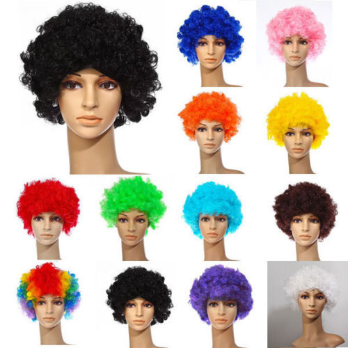 12 Colours Curly Afro Fancy Dress Funky Wig Disco Clown Mens/Ladies Costume