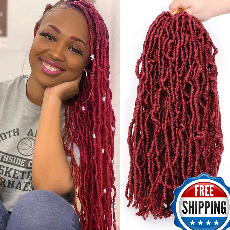 Leeven 18 Inch 7 Packs Synthetic Soft Locs Crochet Hair 84 Roots Burgundy Messy