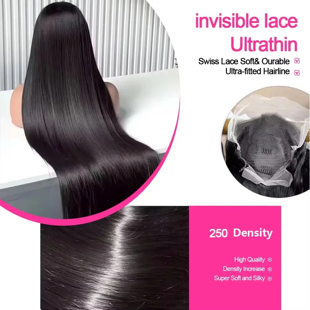 250 Density 13×4 13×6 HD Transparent Lace Frontal Wig Brazilian Wigs Human Hair