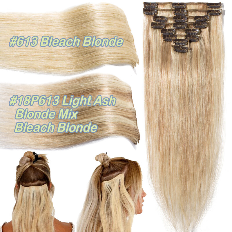 Clip In Remy Human Hair Hair Extensions Full Head 8Piece 18Clips 14″ 16″ 18″ 20″