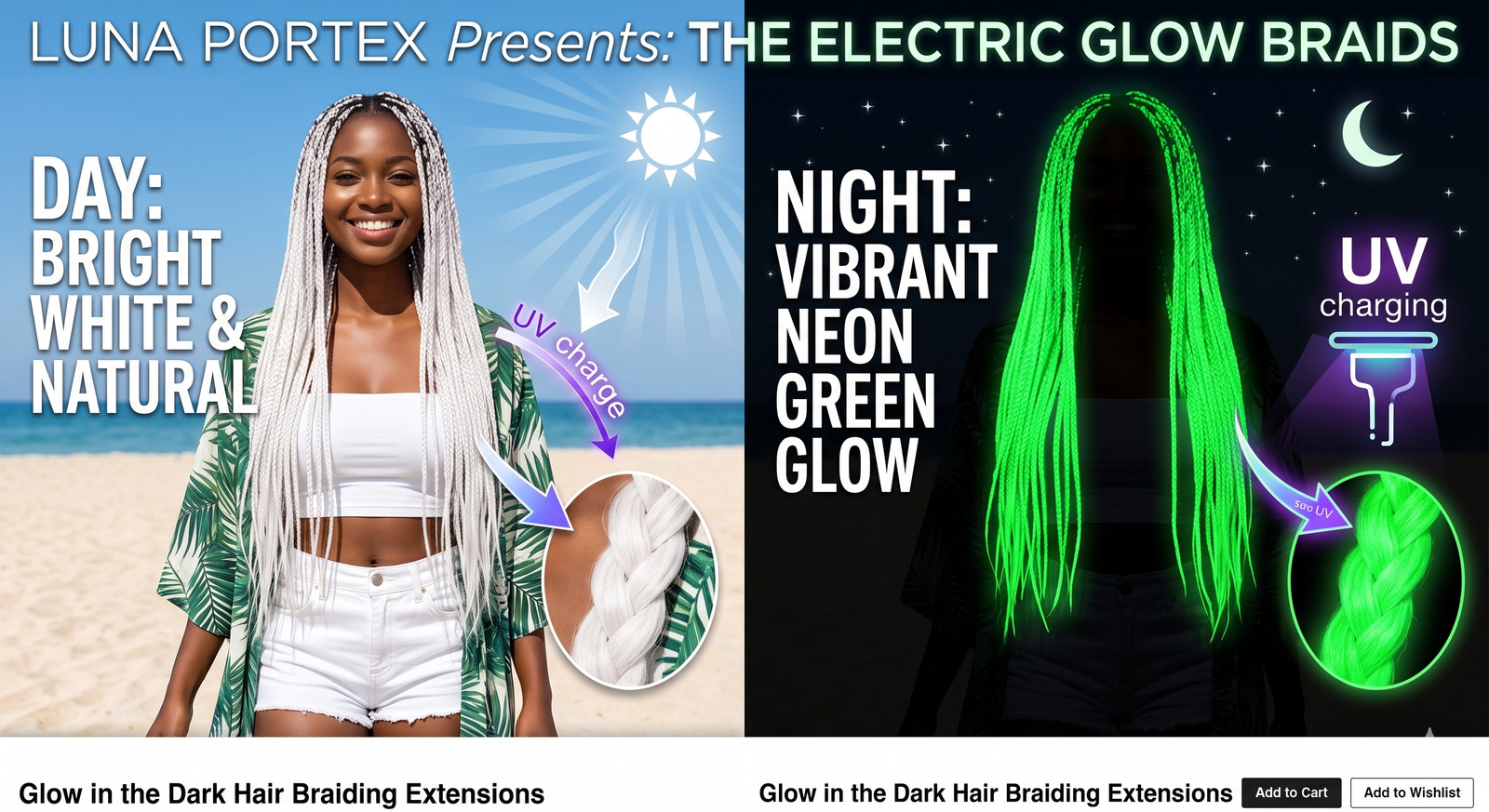 Glow in the dark Hair Braiding Extensions 4 Pack