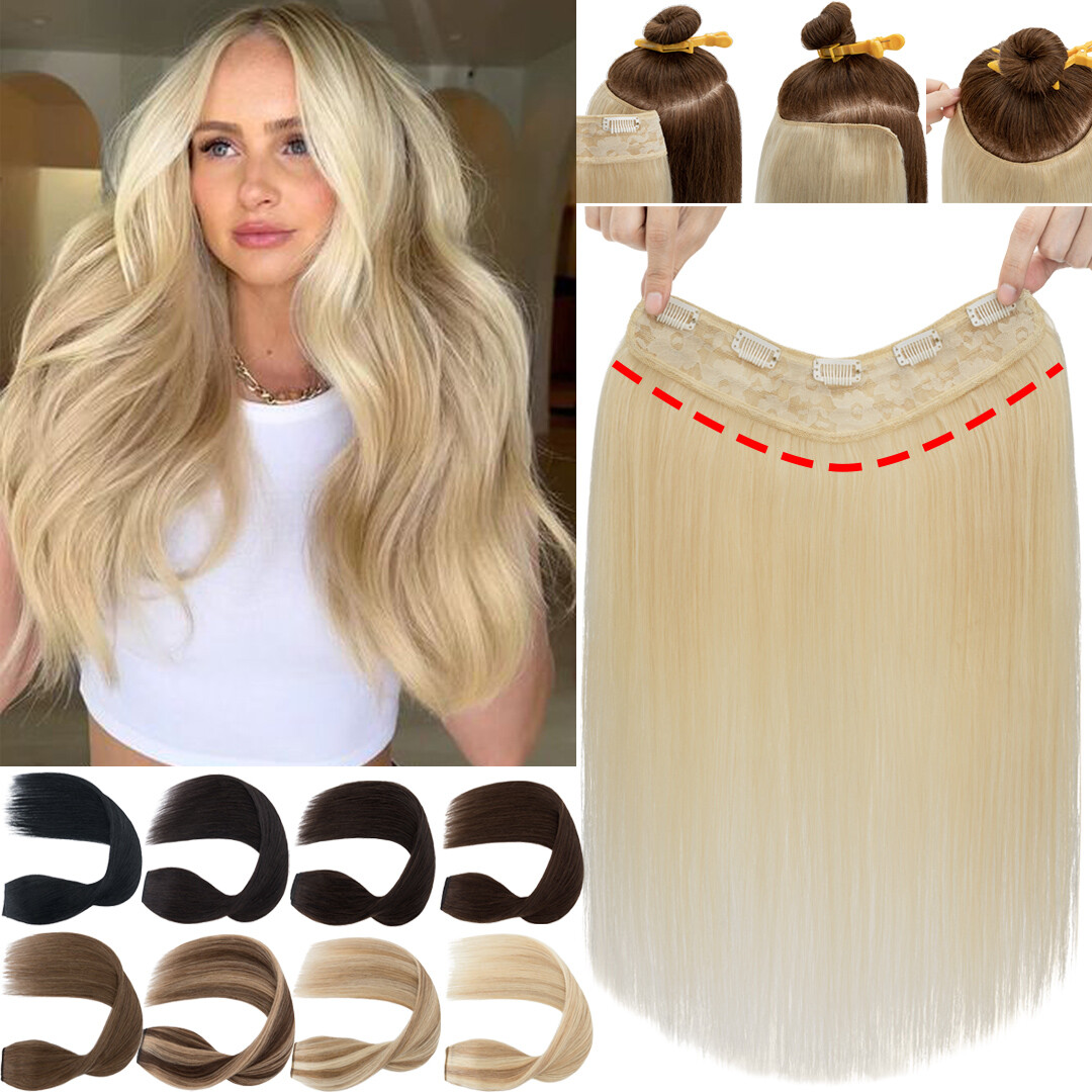 V-Shape U Part Clip in Human Hair Extensions One Piece Thick Weft Balayage White