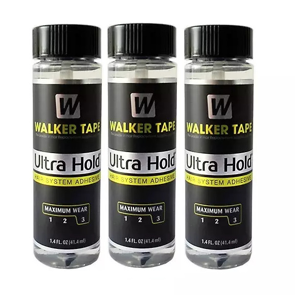 3 x WALKER ULTRA HOLD ADHESIVE 1.4OZ LACE WIG TOUPEE GLUE WITH BRUSH