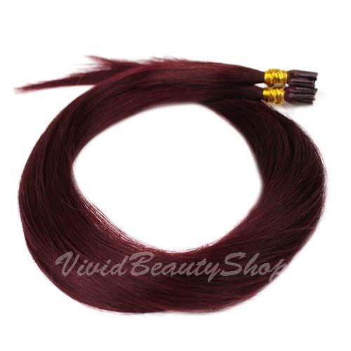 100 Pre Bond I Stick Tip Micro Ring Straight Remy Human Hair Extensions Dark Red