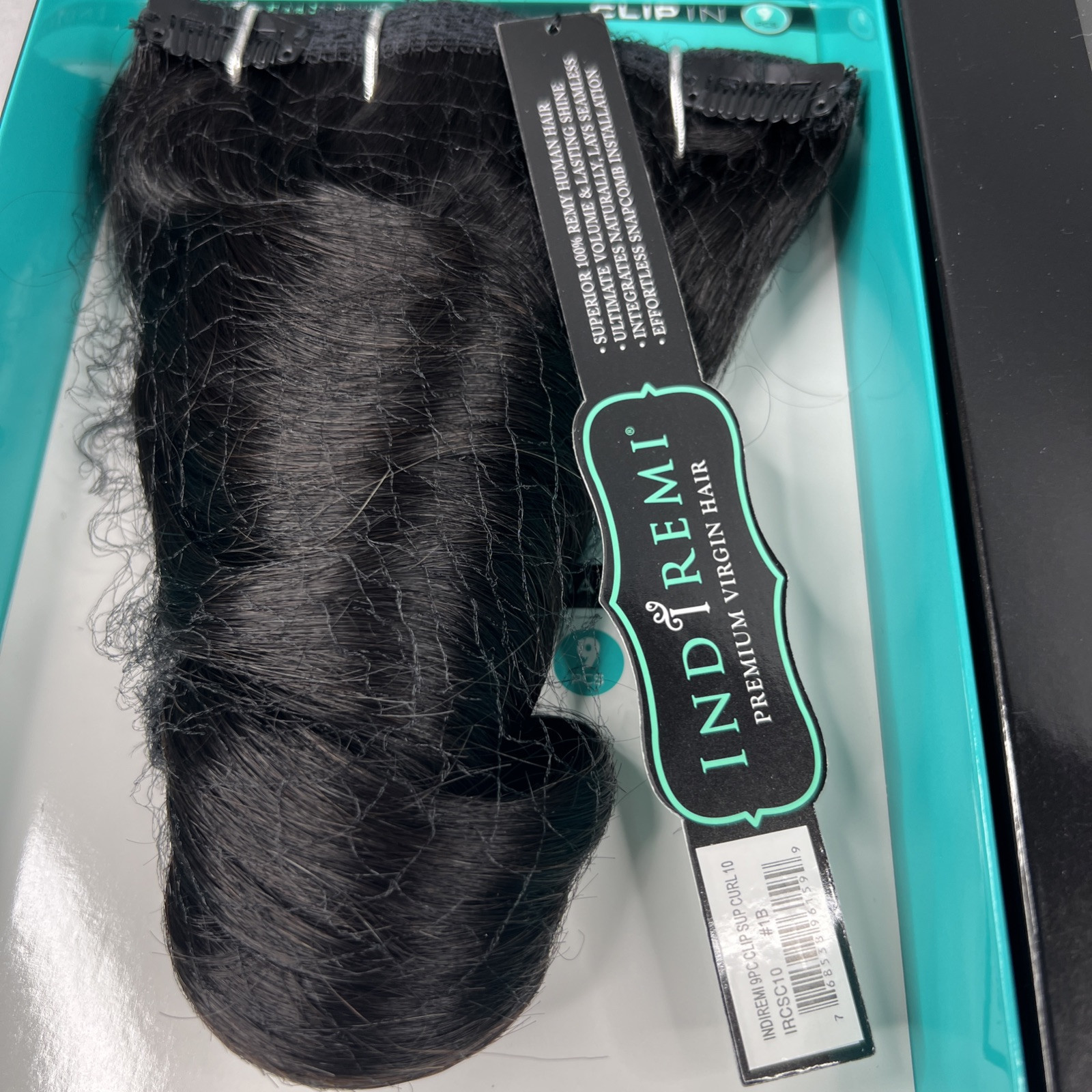 Indi Remi 9 Pc 10” Clip-in #1B Off Black Super Romance Curl Human Virgin Hair