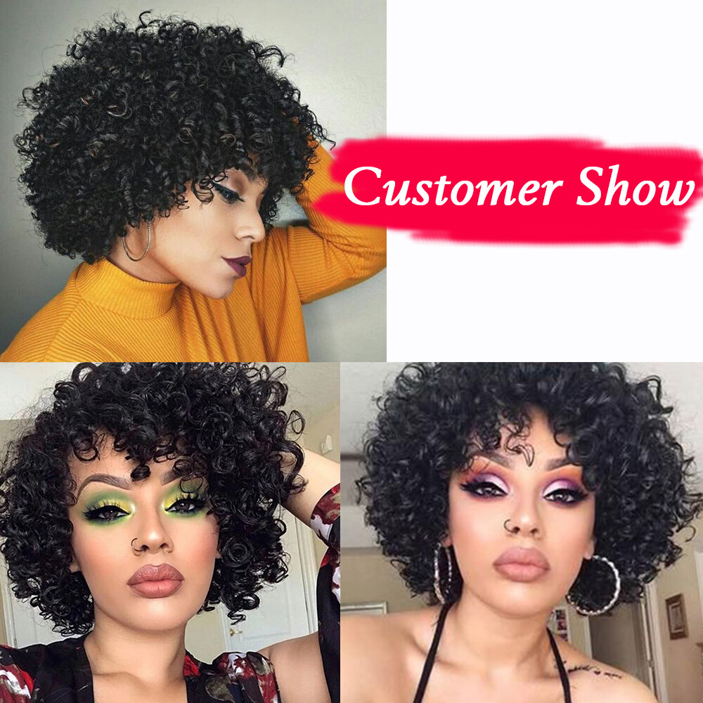 Short Afro Kinky Curly Wigs For Women Machine Made Black Human Hair Wig Natural
