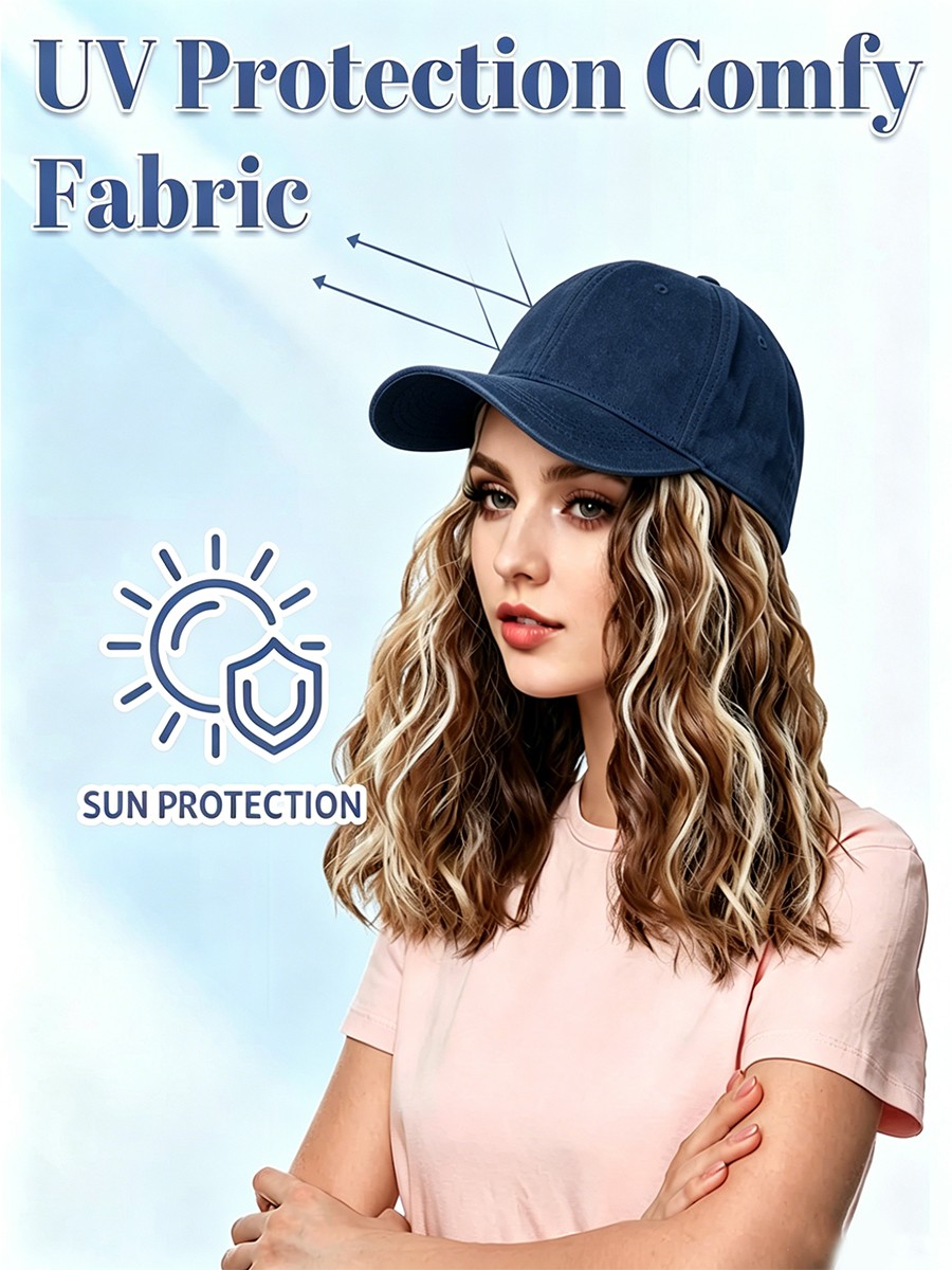 Female Short Straight Hair Baseball Wigs Women Hat Wig Synthetic Bob Casual