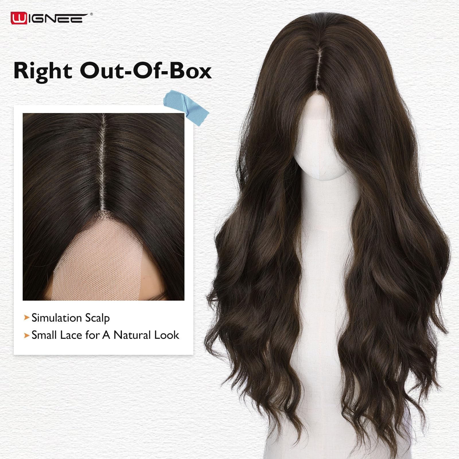 Long Wavy Wig Middle Part Dark Brown Wigs 26 Inches Brown Wigs For White Wome…