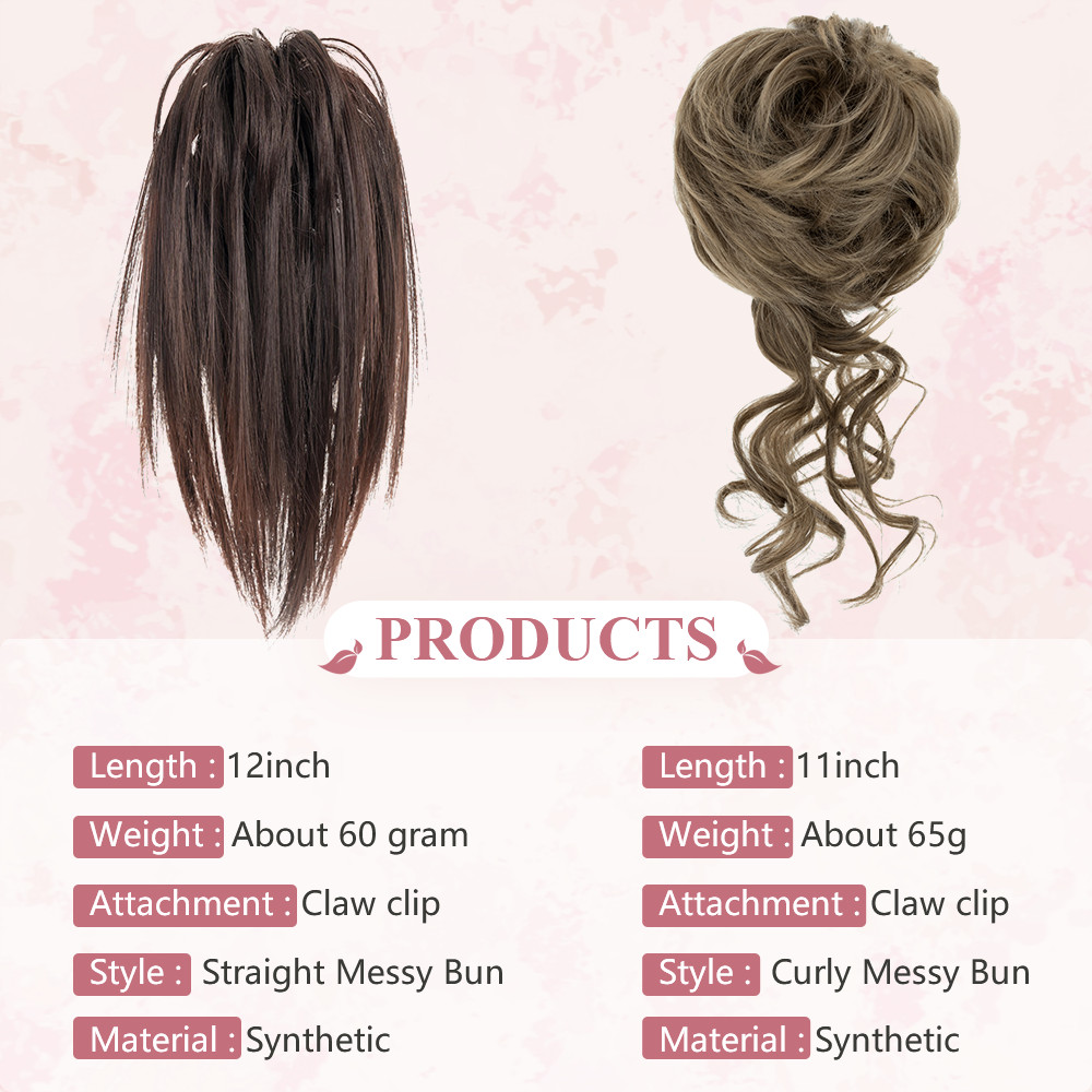 Natural Clip on Messy Bun Hair Piece Claw Clip in Updo Wedding Hair Extension US
