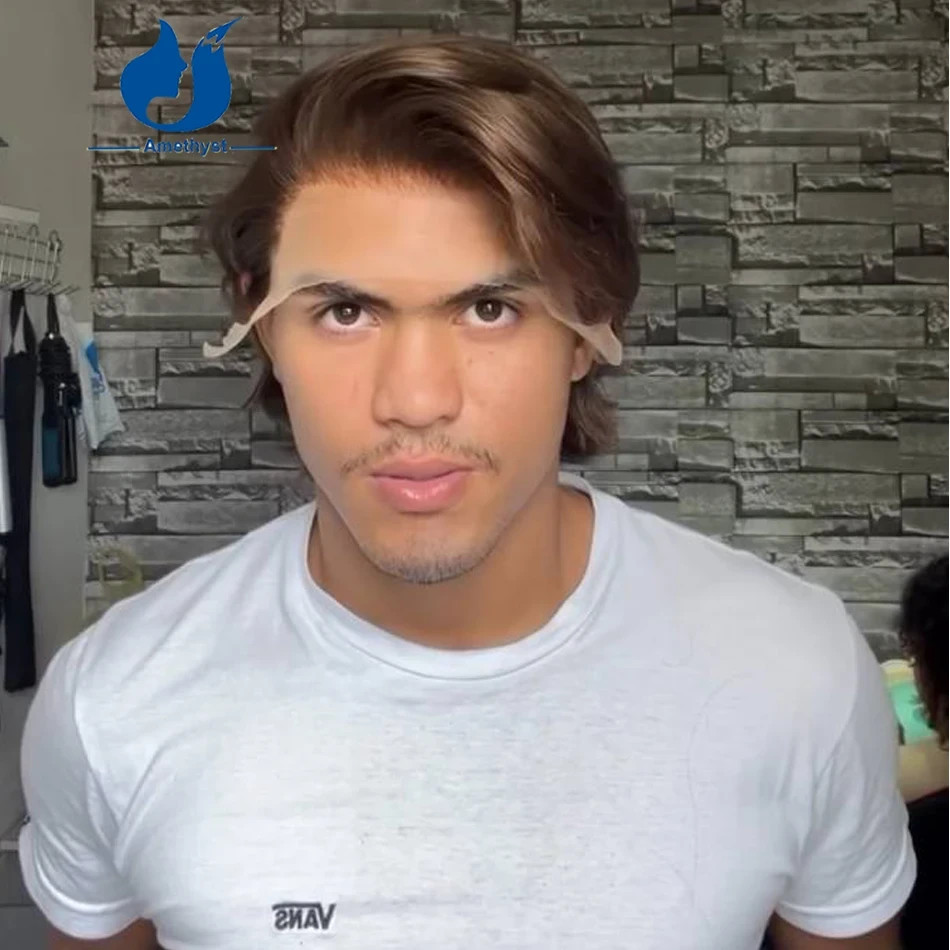 Medium Brown Wave Short Pixie Cut Bob Wig for Men Prestyled Full Lace Male Wigs