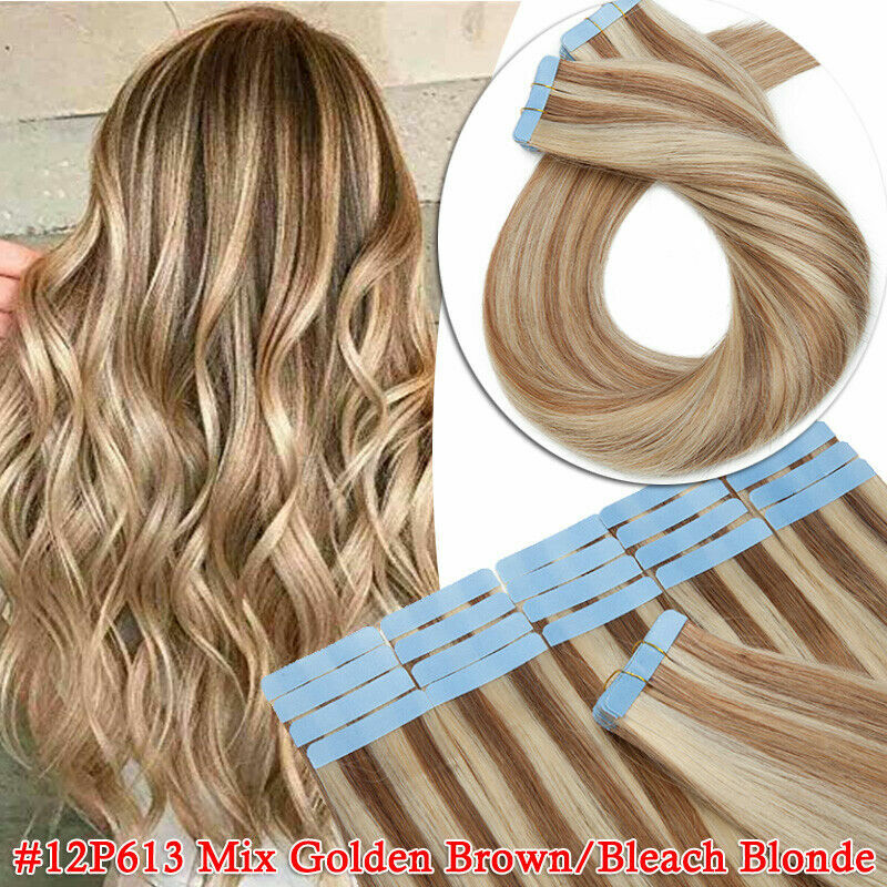 Invisible Tape in Remy Human Hair Extensions Skin Weft Full Head Russian Hair US
