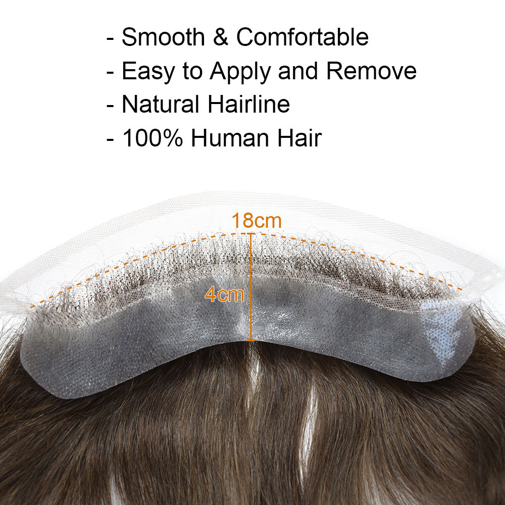 Lace Front Skin Mens Frontal Hairpiece for Receding Hairline Human Hair Natural