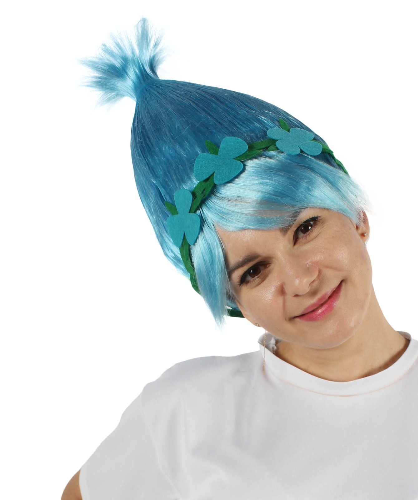 Princess Premium Troll Pointy Wig with Felt Flower Crown for Halloween Cosplay