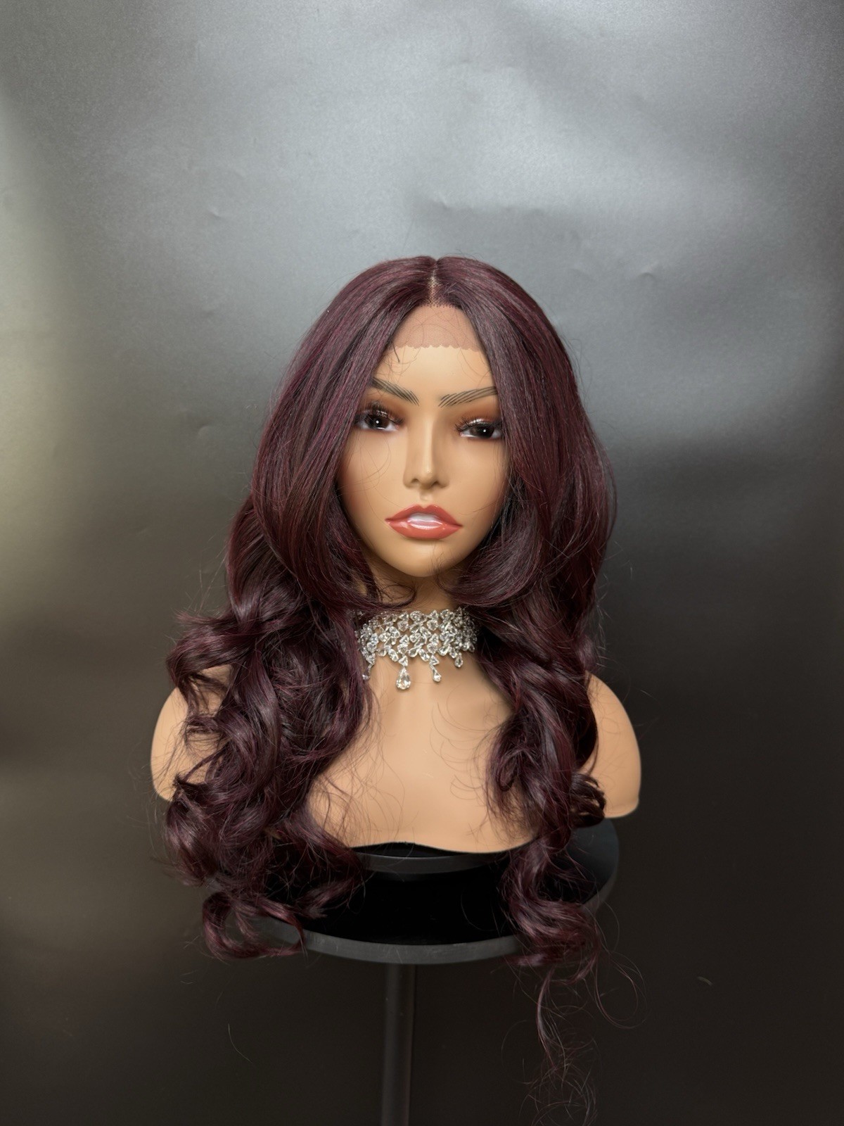Wine Red burgundy wig 24 inch long Lace Front Middle Part