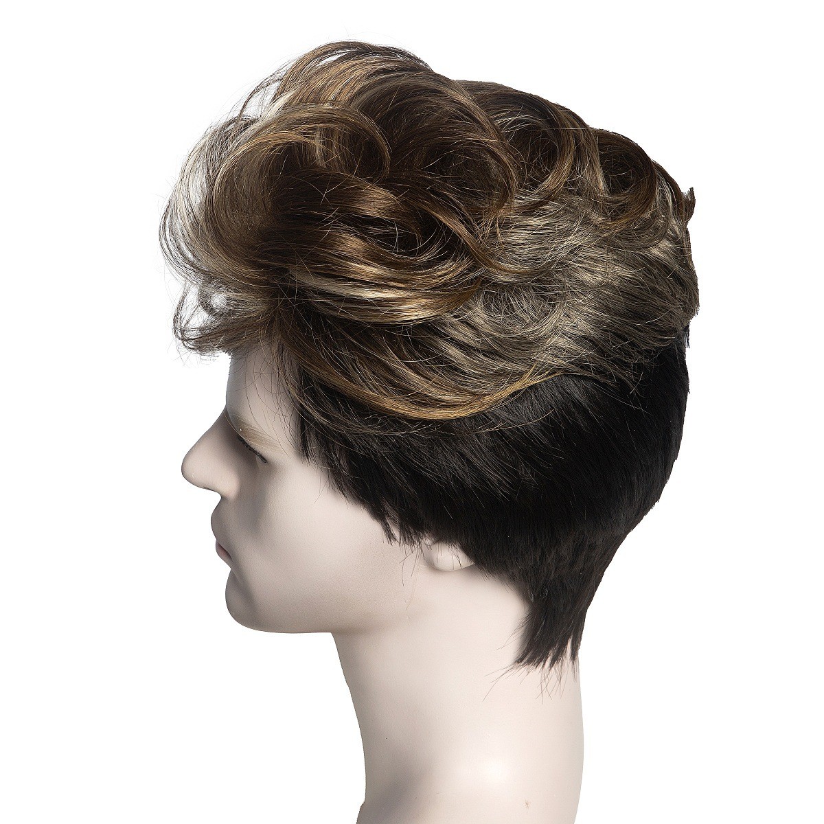 Men’s Short Straight Golden Brown Ombre Wig Heat Resistant Synthetic Daily Wear