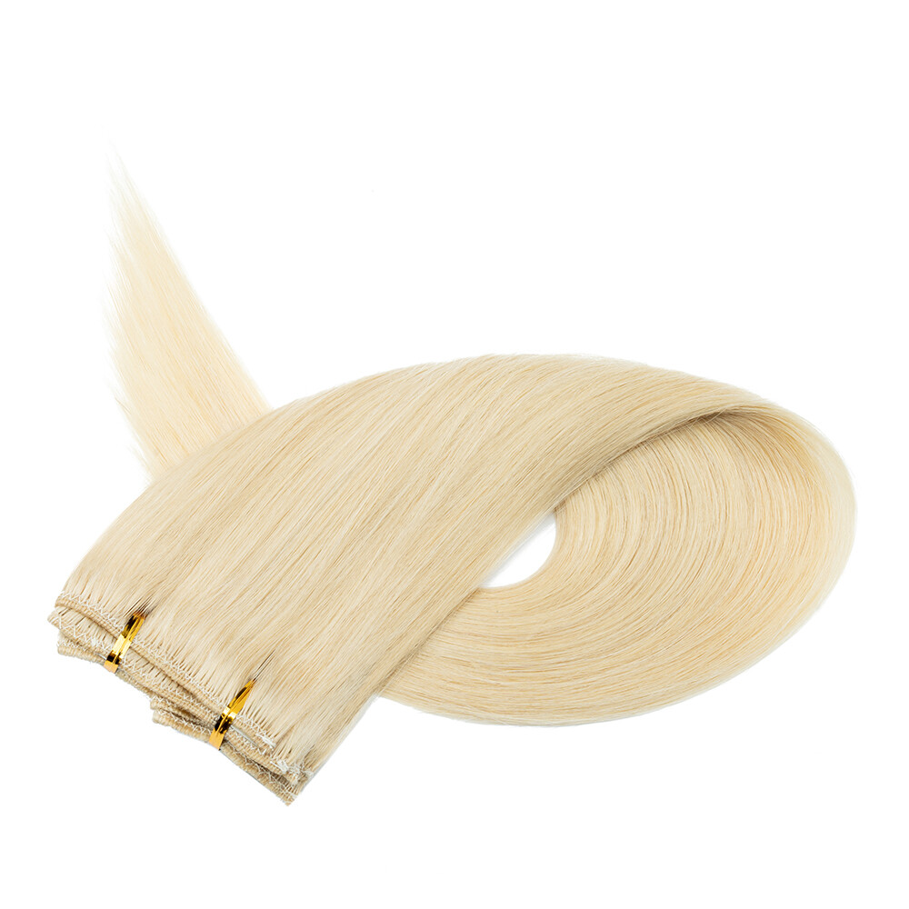 AAAA Bleach White Clip In Real Human Hair Extensions 8″-24″ 8PCS Full Head 100g