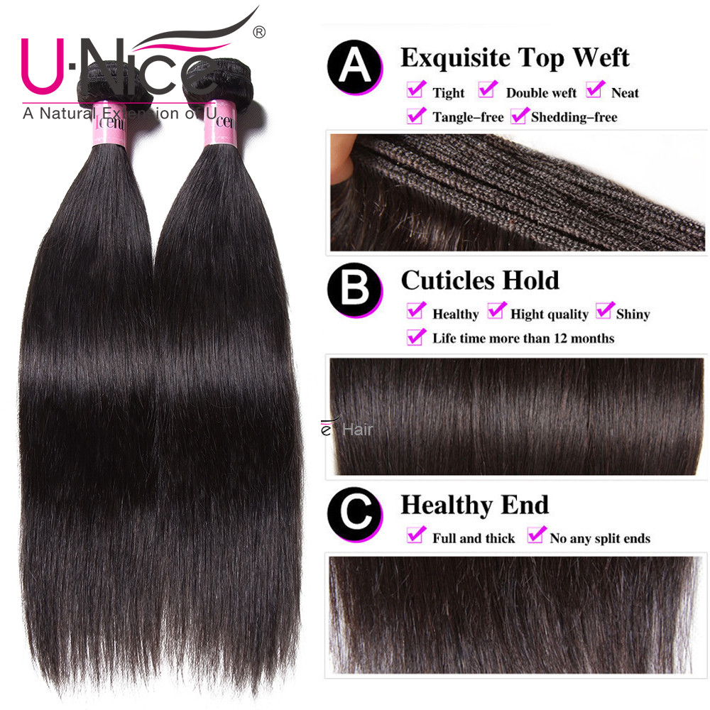 UNice Hair Indian Straight Human Hair Extensions Weaves 1-3 Bundles Weaves Wefts