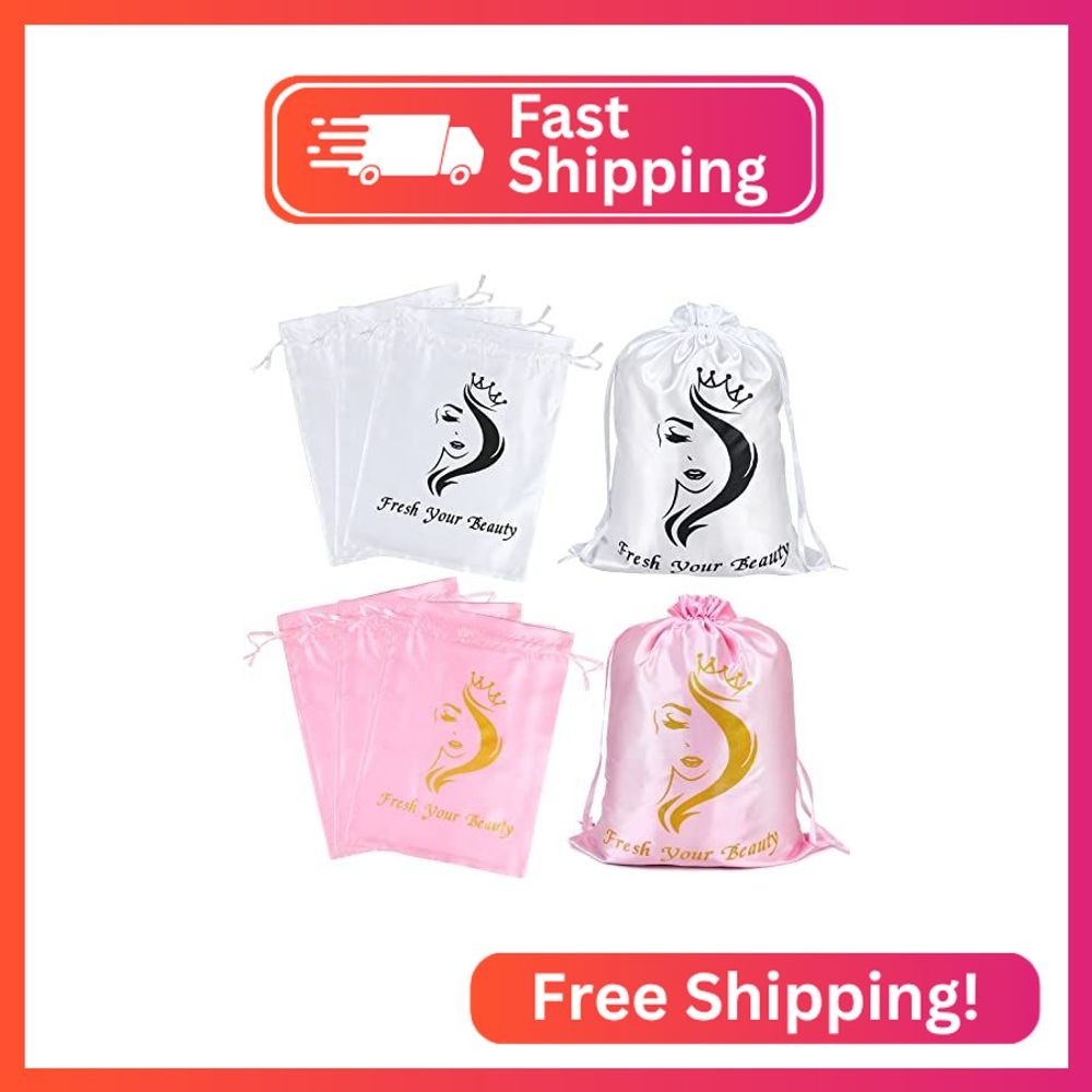 AliLeader 6 Pcs Silk/Satin Wig Storage Bags, Drawstring Travel Bag for Bundles,W