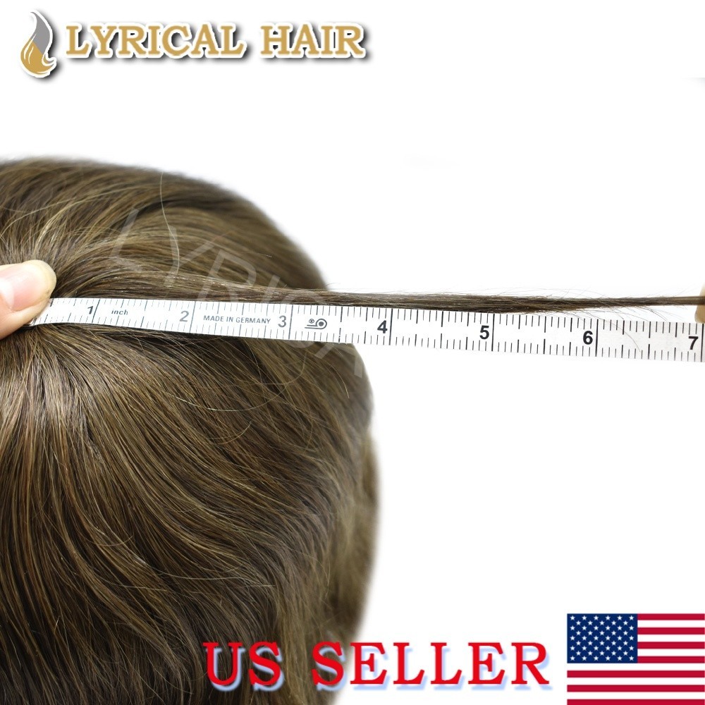 US Mens Toupee French Lace Hairpiece Poly PU Skin Around Hair Replacement System