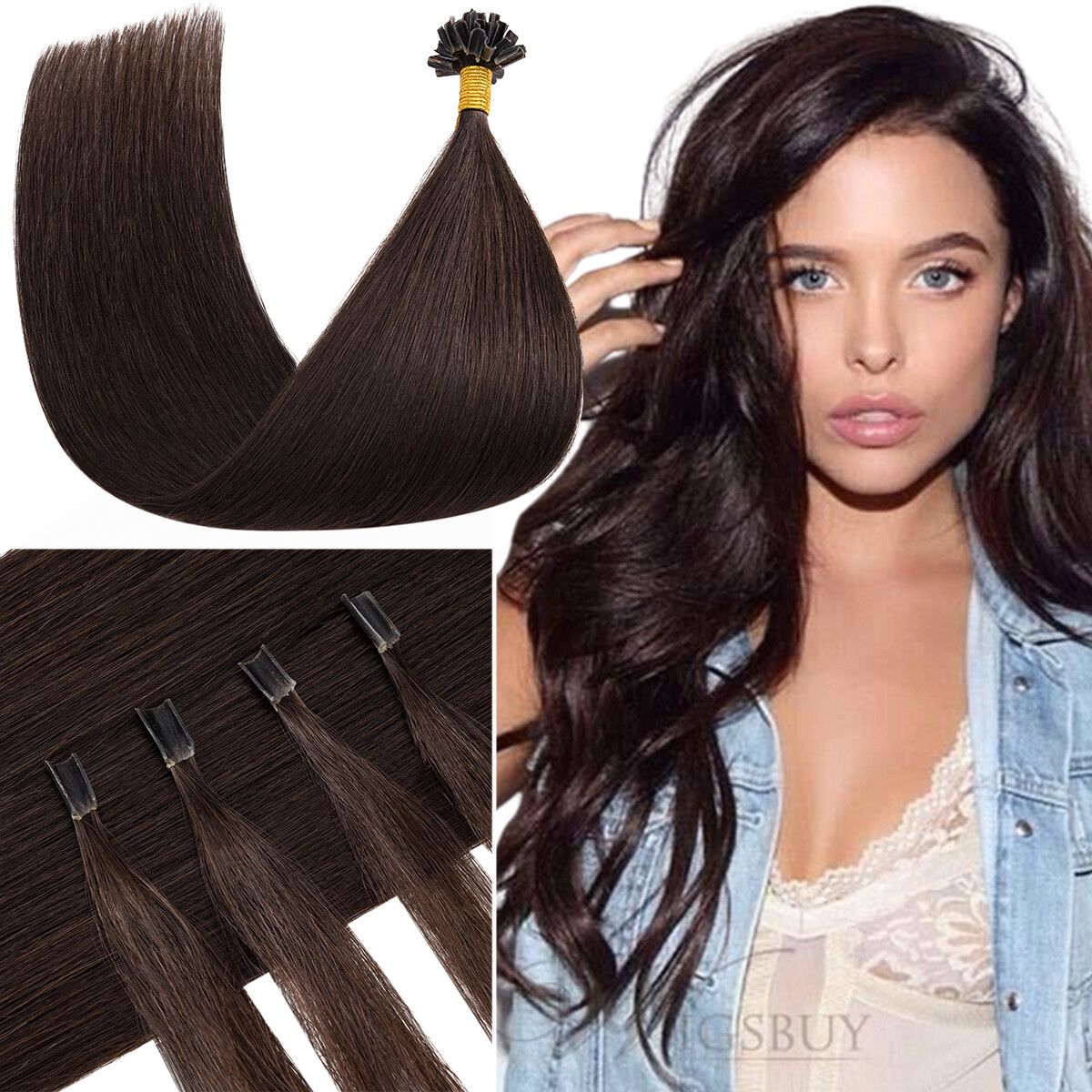 14″-24″ Thick Nail U Tip Remy Human Hair Extensions Pre-bonded Keratin Blonde US