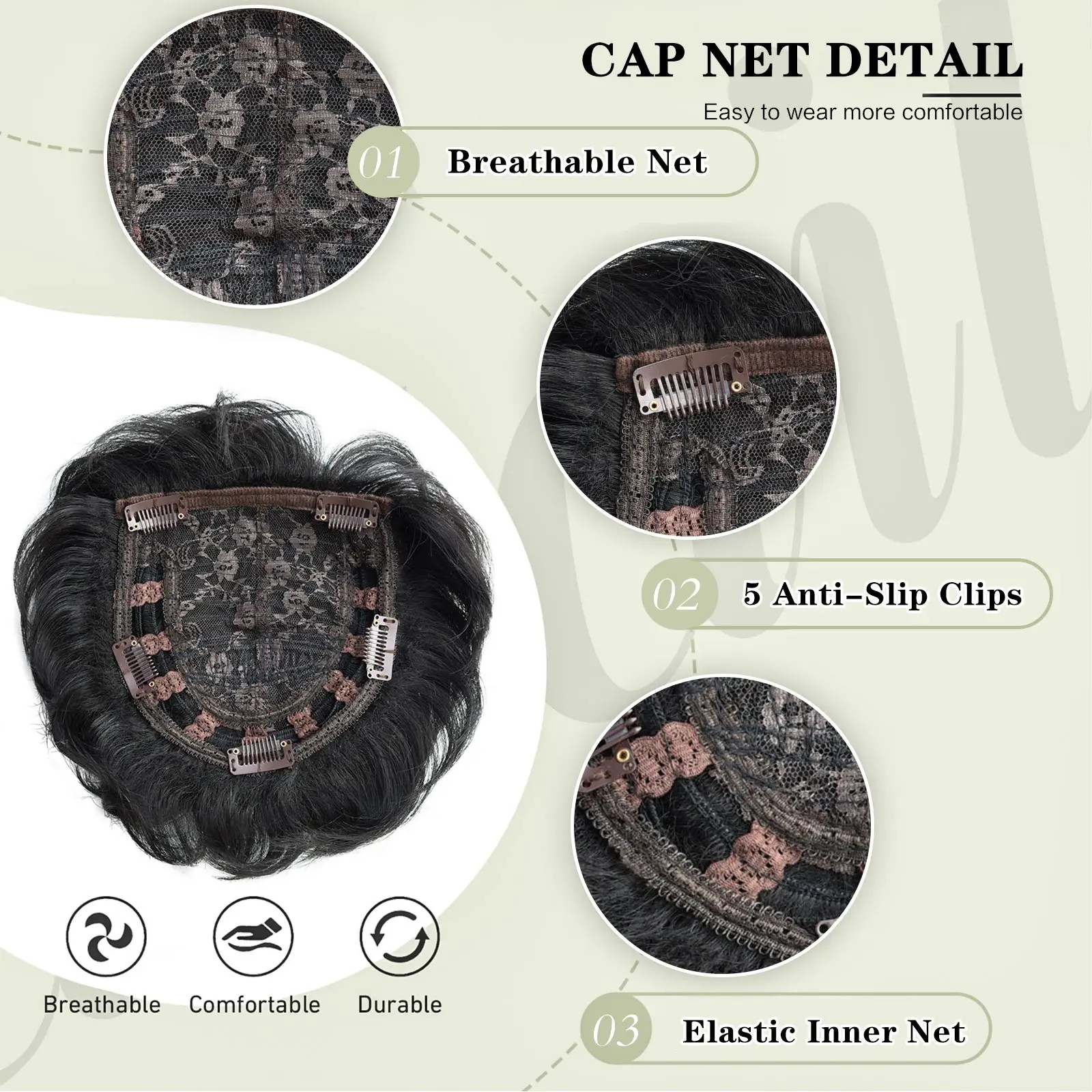 6 Inch Natural Curly Short Pixie Synthetic Hair Topper for Thinning Hair Pieces