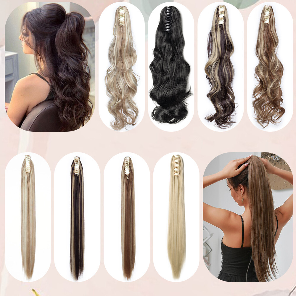 THICK Claw On Clip Ponytail Real As Human Pony Tail Hair Extension Wavy Natural