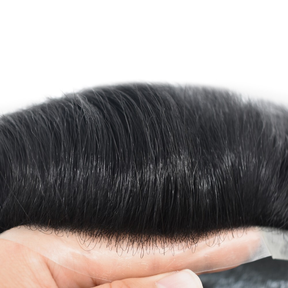 Mens Toupee Hairpiece 0.06mm Thin Skin Invisible V-Loop Poly Pu Hair System Wig