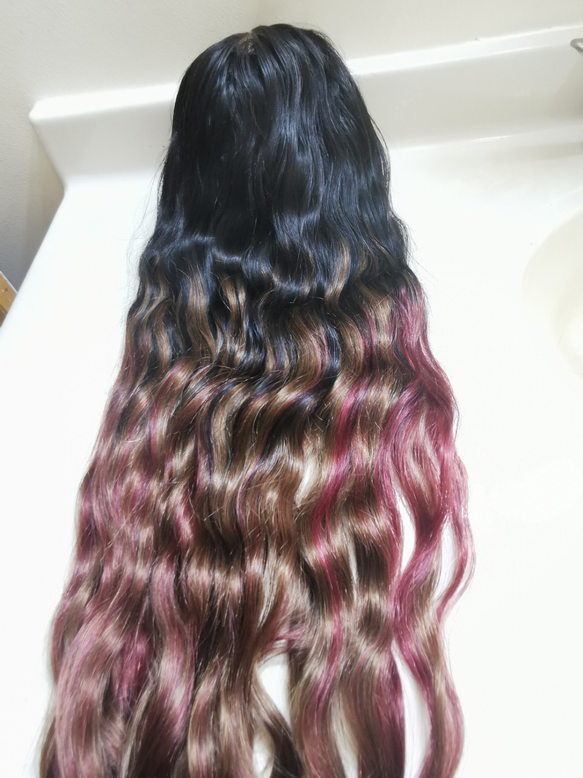 Quality 130 Density Ombre Straight Human Hair Glueless Closure Wig 28″ Handmade