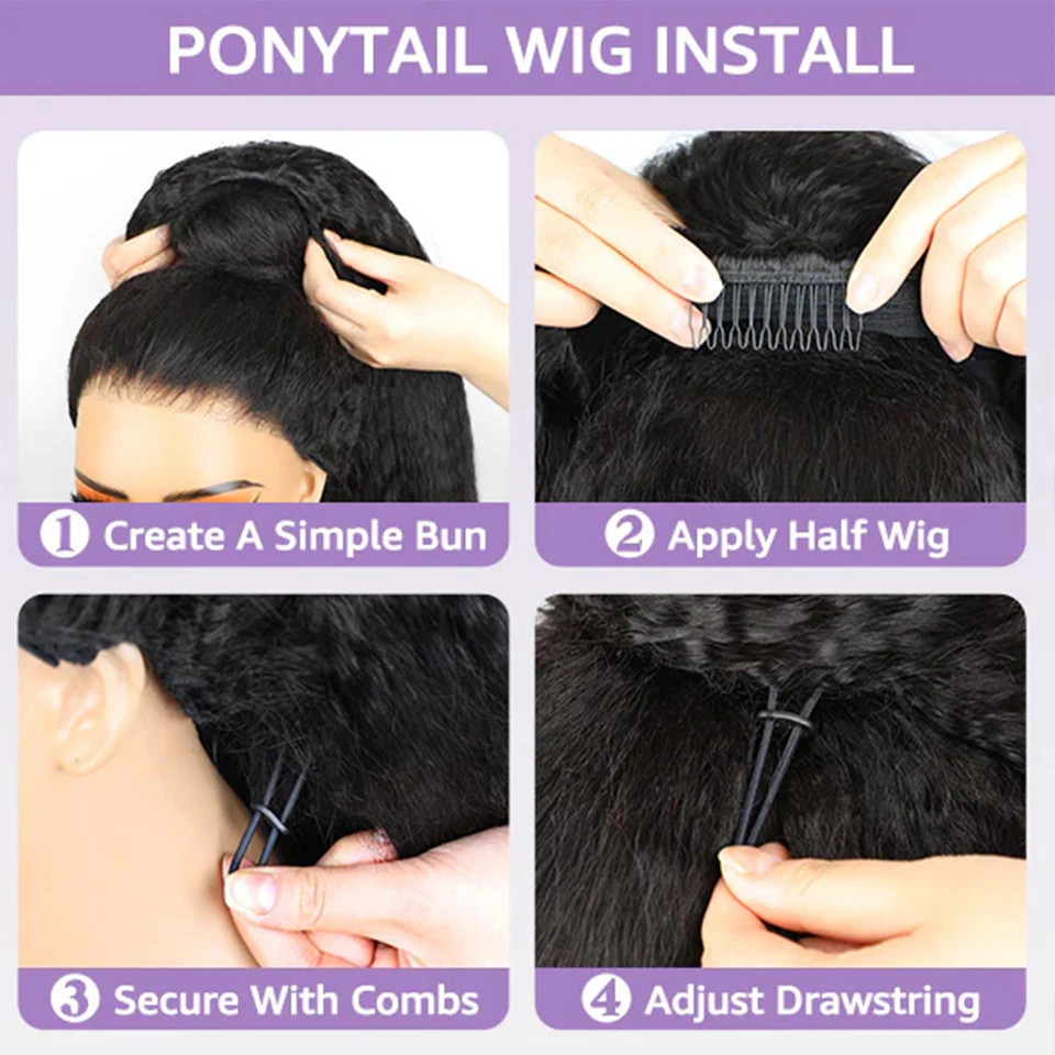 Half wig human hair straight headband wig upgrade 3-in-1half wig with drawstring