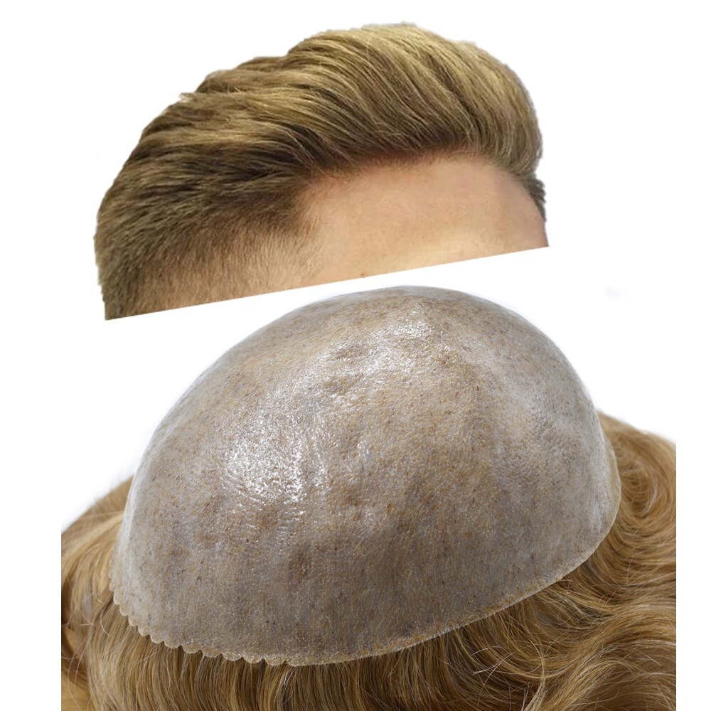 Mens Toupee Hairpiece Full Poly Skin Hair System Replacement Injected PU Men Wig