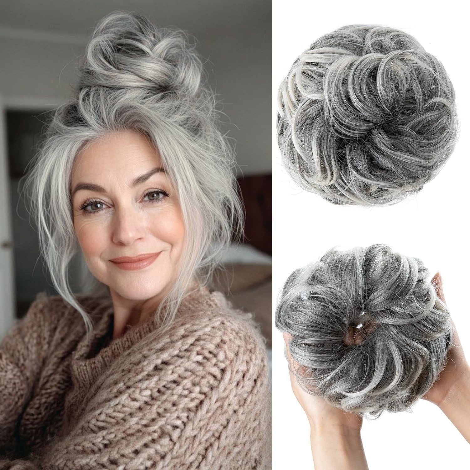 Large Messy Bun Hair Piece Wavy Curly Scrunchies Synthetic Chignon Ponytail H…