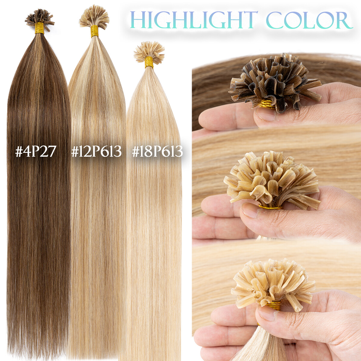 THICK 100PCS Russian 100 Remy Human Hair Extensions Nail U Tip Keratin Pre Bond