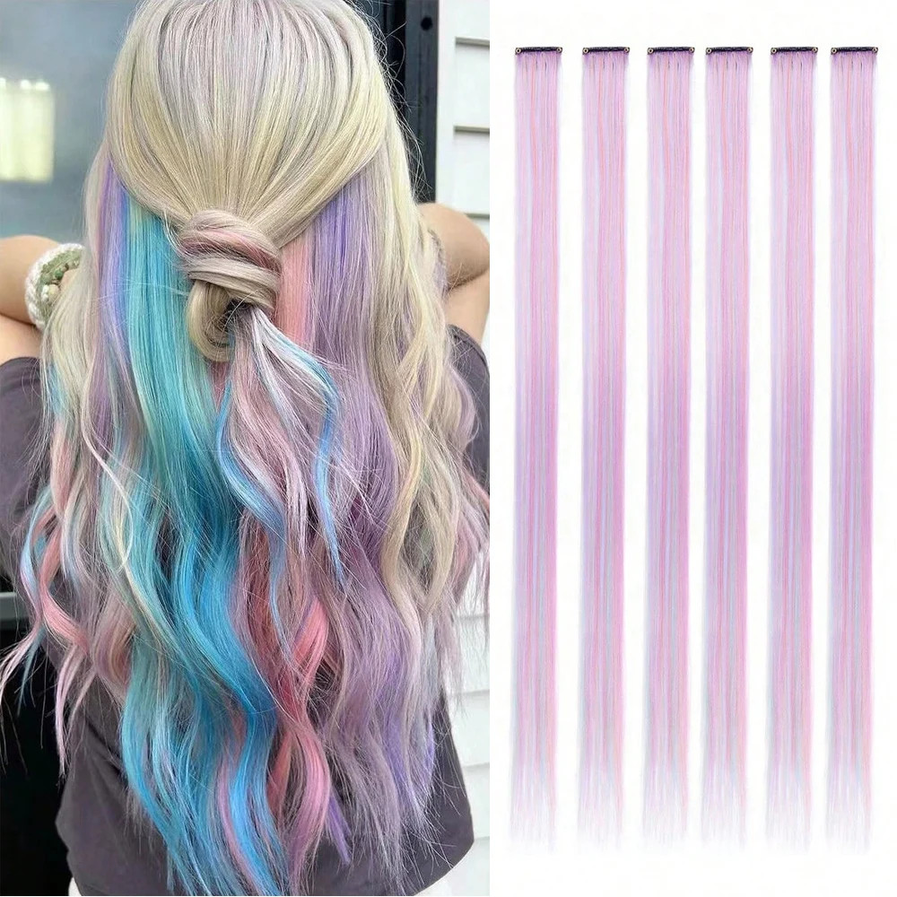 22 Inch Clip in Synthetic Hair Extensions Colored Straight Hairpieces Royal Blue