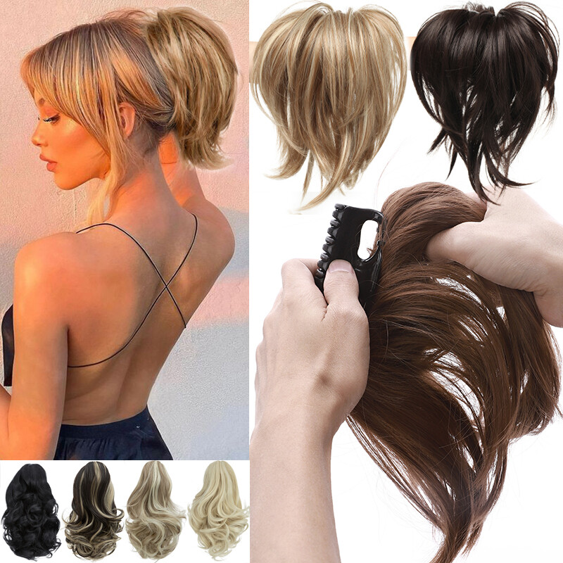 Short Jaw Claw on Ponytail Bendable Clip in Pony Tail Hair Extensions Messy Bun