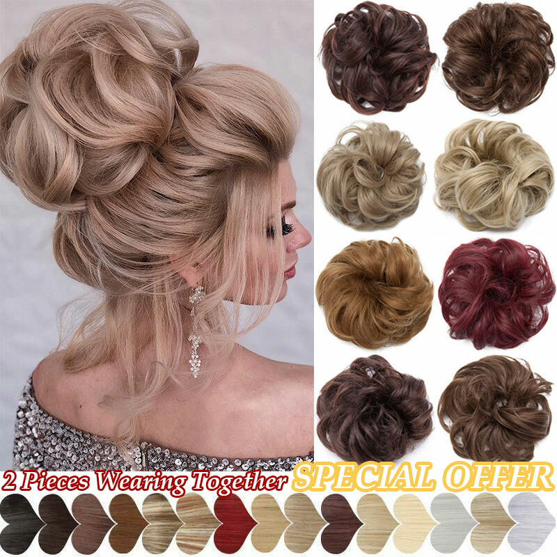 Natural Messy Rose Bun Curly Scrunchie Hair Extension Updo As Human Hairpieces