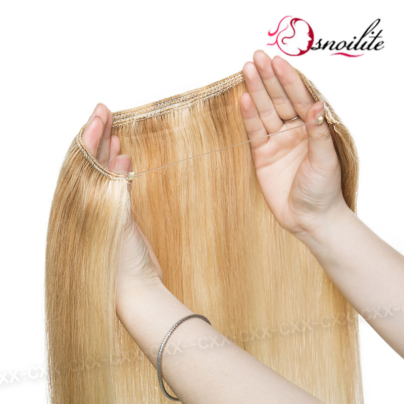 Wire Hair Extensions Real Remy Human Hair Hidden One Piece Headband Weft NO-CLIP