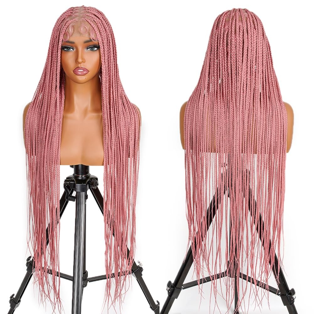 Supernova Hot Pink Full Lace Knotless Square Braided Wig 36Inch Full Handmade
