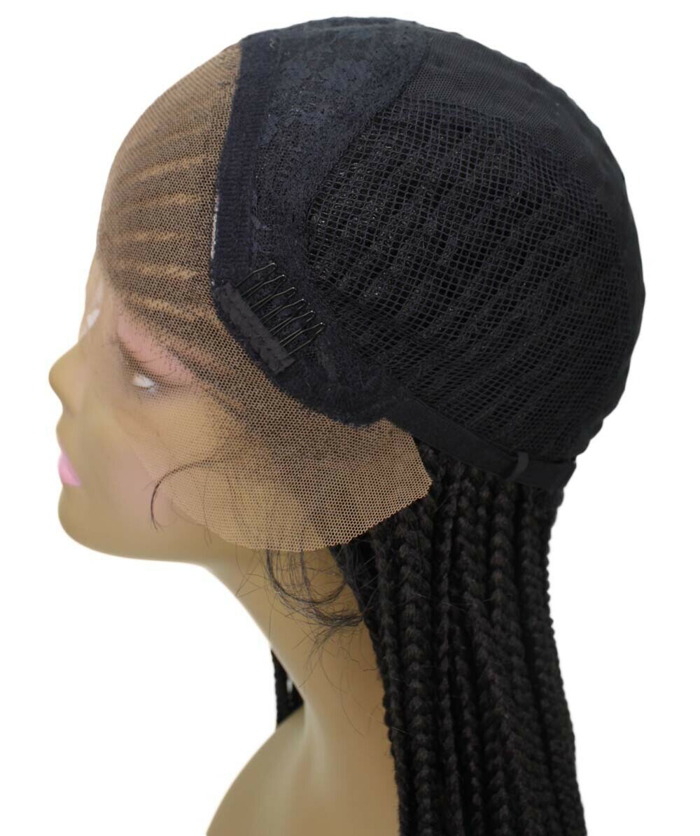 LUXLUXE Kristi Straight 30 In Long 4X4 Hand-Tied Lace Braided Wig, Natural Black