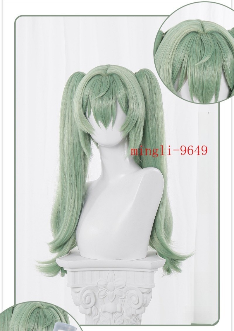 Zenless Zone Zero Corin Wickes Wig Green Long Hair Hairpiece Prop Dual Horsetail