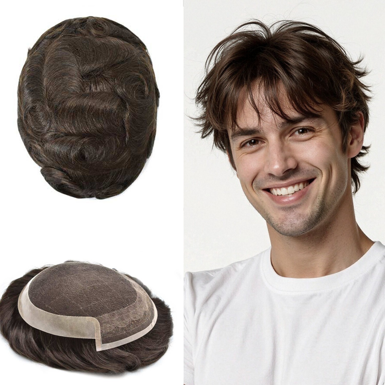 French Lace Front Mens Toupee Hairpiece Human Hair Replacement System Natural US