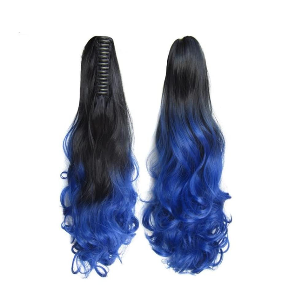 21-Inch Curly Wavy Clip-In Ponytail Extension in Black Blue – Effortless Style