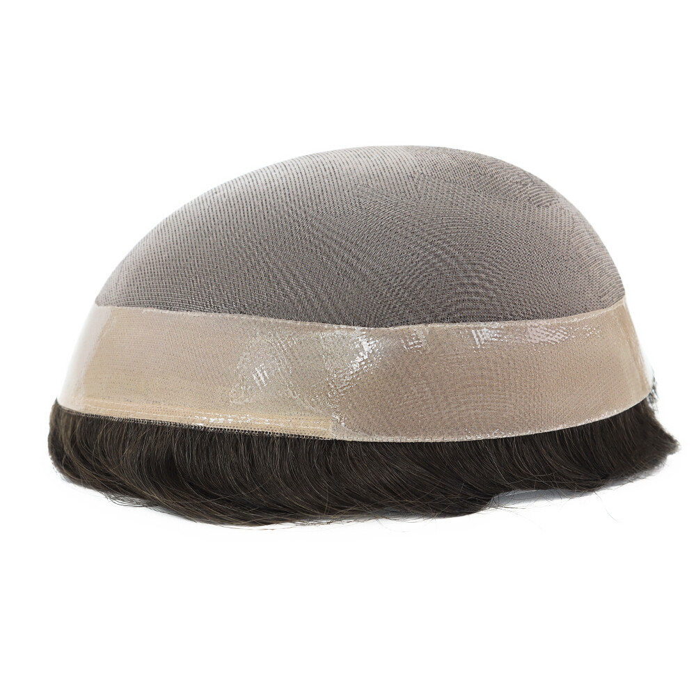Mens Human Hair Replacement System Durable Fine Mono PU Skin Hairpiece Toupees