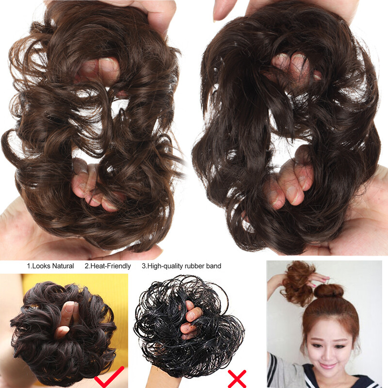 100% Real THICK Rose Messy Bun Elastic Band Hair Extensions As Human Hairpiece